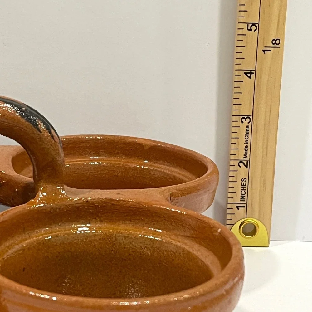 Mexican Terracotta Salsa Server 4 Bowl Condiment Dish Hand Painted